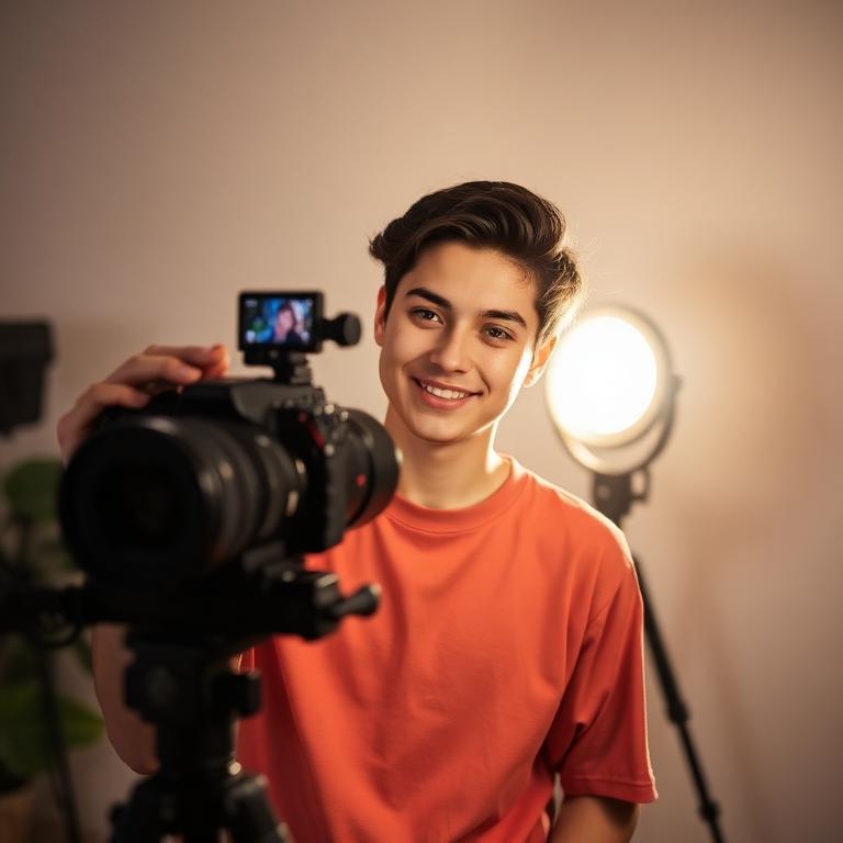 Creator filming a brand ambassador shot with ring light