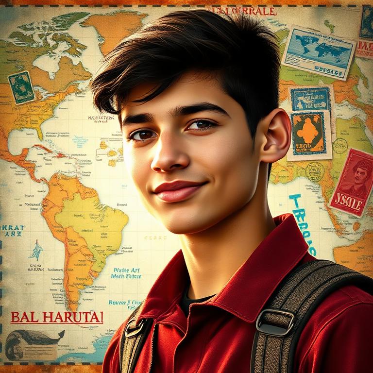 Missionary portrait with a world map and passport stamps