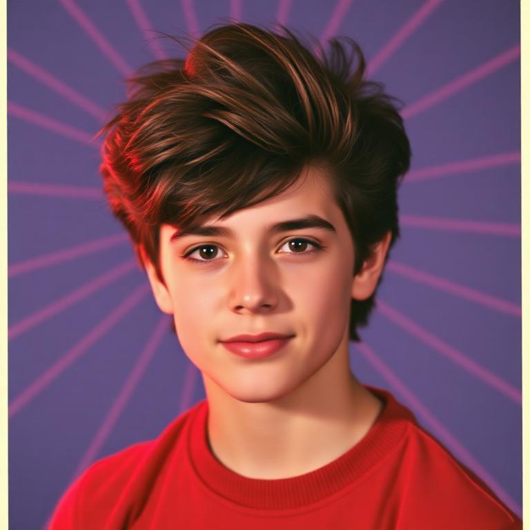 Student in a retro 1985 yearbook portrait with laser backdrop