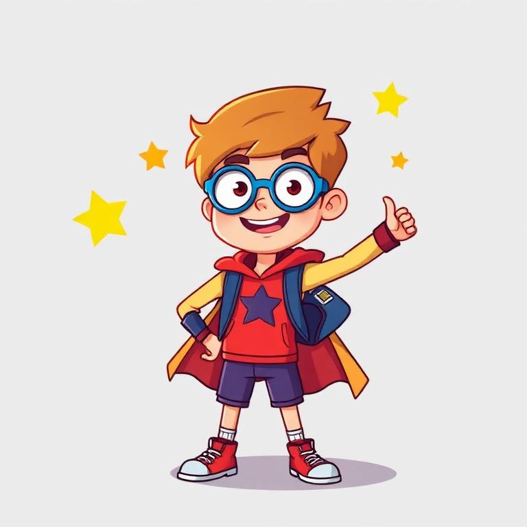 Cartoon student superhero mascot illustration