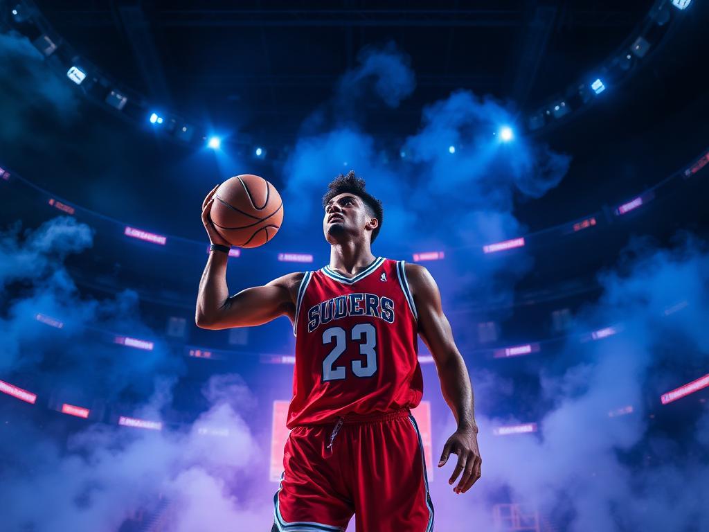 Basketball athlete in a cinematic game-day hype poster